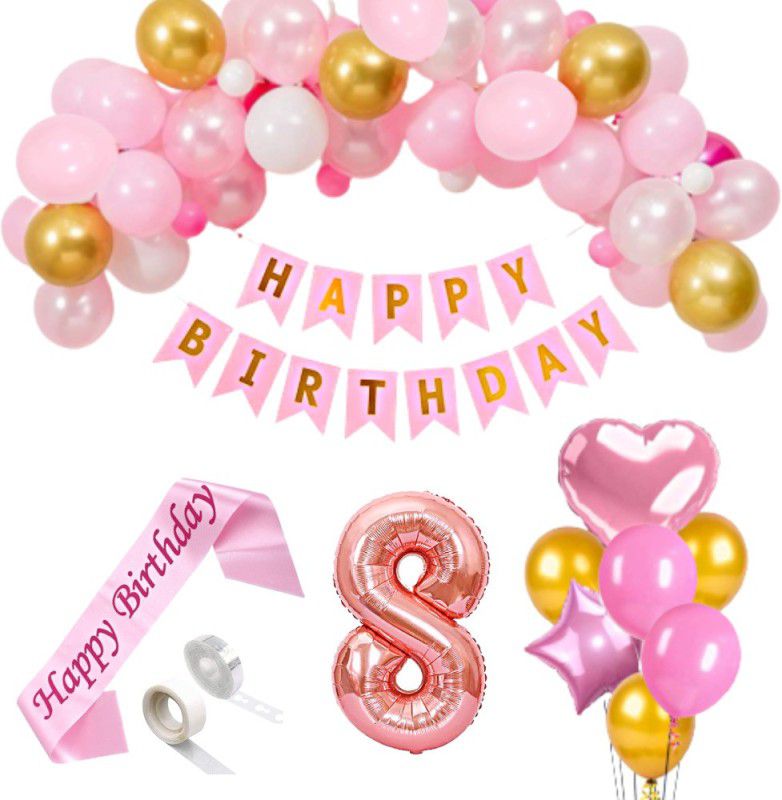 FLICK IN 8th Birthday Decoration for Girls Number 8 Foil Birthday Sash Princess Party  (Set of 47)