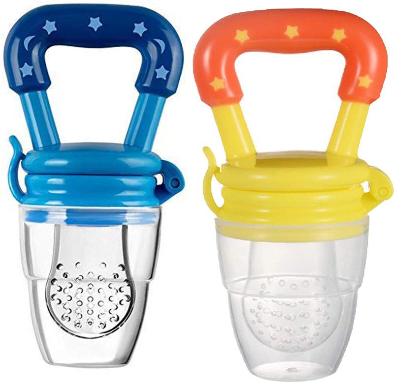 Mojo Galerie Feeding Pack 2 in 1 Fruit feeder & Teether with Extra Silicone Mesh for Babies Teether and Feeder  (Blue - Orange)