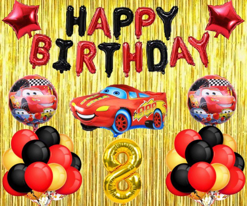 FLICK IN Lightning Mcqueen Car Theme 8th Birthday Decoration for Boy Mcqueen Birthday Set  (Set of 39)