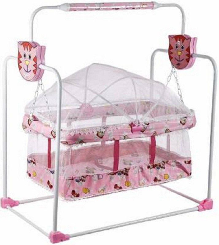 Baby Love Newborn Baby Cozy Crib, Cradle,Swing,Buggi, Jhula, Palna,Bassinet For with Mosquito Net Bassinet  (Pink, White)