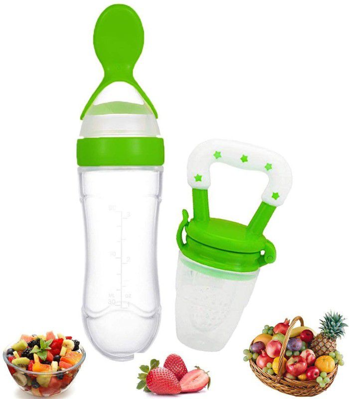 Baby Hashtag Combo of Food Feeder & Baby Fruit Nibbler 3 -24 M Baby - silicone (Green) Teether and Feeder  (Green)