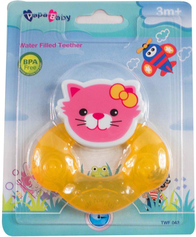 OLE BABY Cute BPA Free Tooth Gel Silicone Kitty Shape Soothers Food Nibbler/Feeder/Silicon Dental Care Teether or Fruit Teether/Sterilized Water Filled Teether/ Age 3+ months Teether  (Orange)