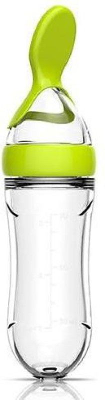 Mojo Galerie BPA Free Squeeze Silicone Bottle Feeder with Dispensing Spoon for Babies- Green - Silicon  (Green)