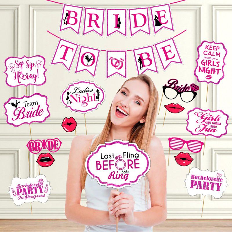 ZYOZI Bridal Shower Photo Booth Props and Banner - Large and Durable Photo Booth Props and Signs for Bridal Showers, Weddings, Bachelorette Parties (Pack of 16)  (Set of 16)