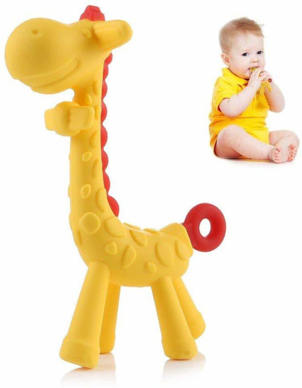 En ligne BPA Free Silicone Giraffe Baby Teether Toy, for 3 Months Above Gums Pain Relief Teether  (Yellow)