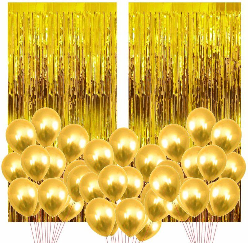 Party Propz Golden Birthday Decoration / Birthday Decorations Kit With Golden Foil Curtain 2 PCS, Golden Color Latex Balloon 60 PCS, Set of 62/ Birthday Supplies/ Anniversary Decoration  (Set of 62)