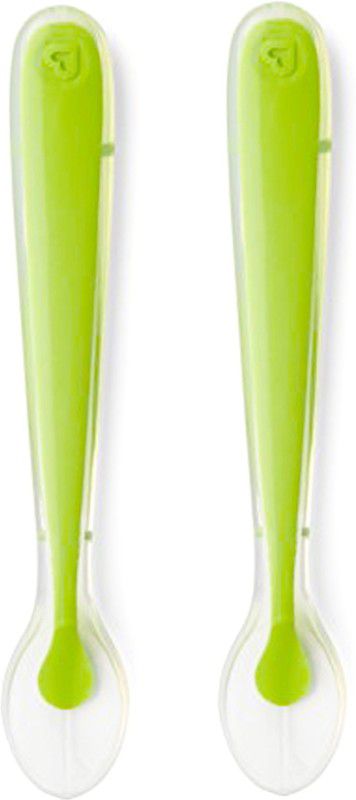 mastela Silicone Baby Feeding Spoon with Ultra Soft Tip 4 M+ Babies (Green) (Pack Of 2) - Silicon  (Green)