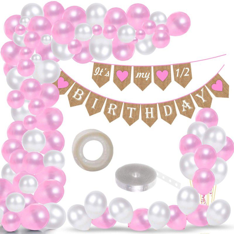 Party Propz 78Pcs Half Birthday Decoration with Banner and Balloons Set for Girl's Half Birthday  (Set of 78)