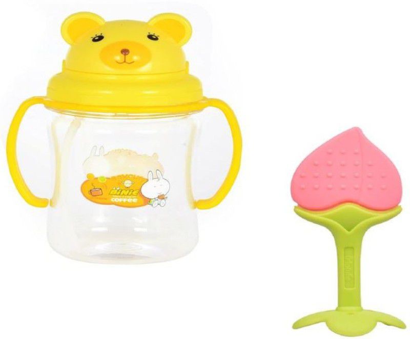 HUF & NUF Baby Teethers Fresh Fruit Teether & Cute Sippers Bottles for Kids Teether  (Yellow, Pink)
