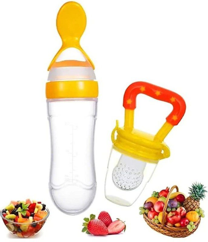 Baby Hashtag Combo of Food Feeder & Baby Fruit Nibbler 3 -24 M Baby - silicone (Yellow) Teether and Feeder  (Yellow)