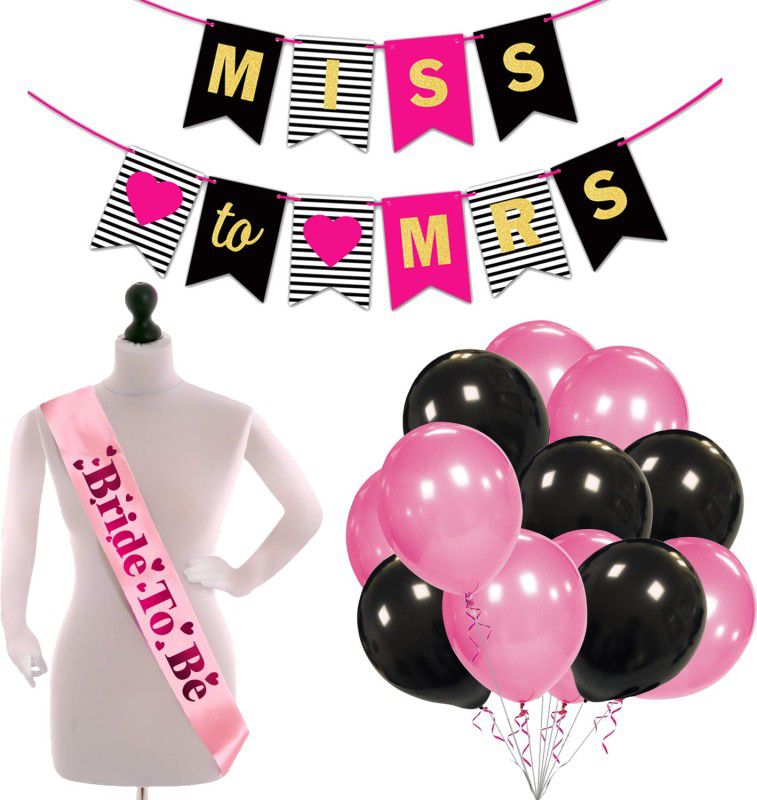 ZYOZI Bridal Shower & Bachelorette Party Set -Miss to Mrs Banner with Bride to Be Sash and Metallic Balloons (Pack of 27)  (Set of 27)