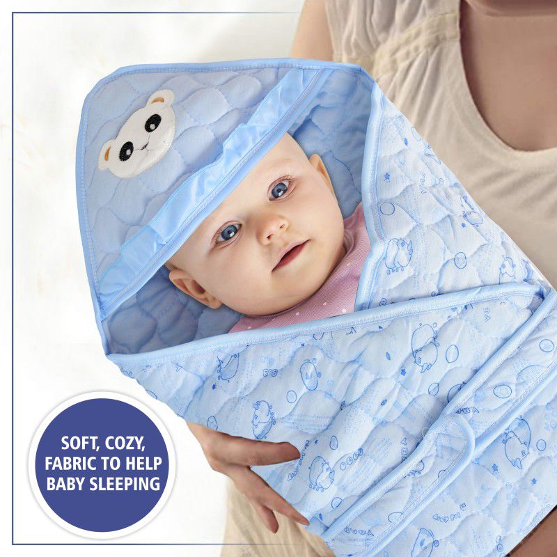 TINY LOOKS Baby Sleeping Bag Cum Baby Quilted Baby Bedding Bag Baby Hoodie Receiving Wrapper Sleeping Bag  (Blue)