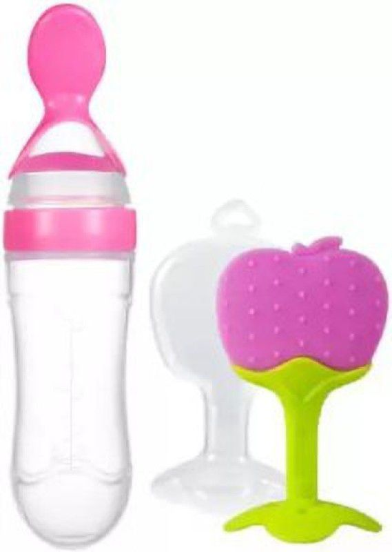 QTYPIY Silicone Bottle Feeder & Silicone PINK APPLE TEETHER Teether and Feeder  (Pink)