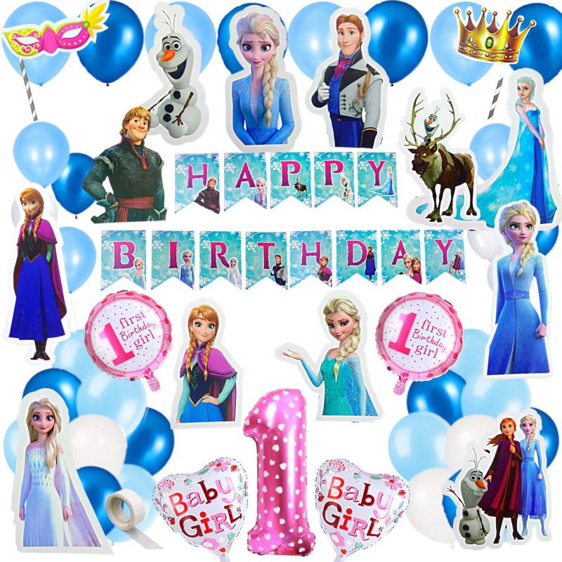 FLICK IN 1st Birthday Frozen Decoration for Girl Cutouts Props Topper 1st Bday Decoration  (Set of 62)