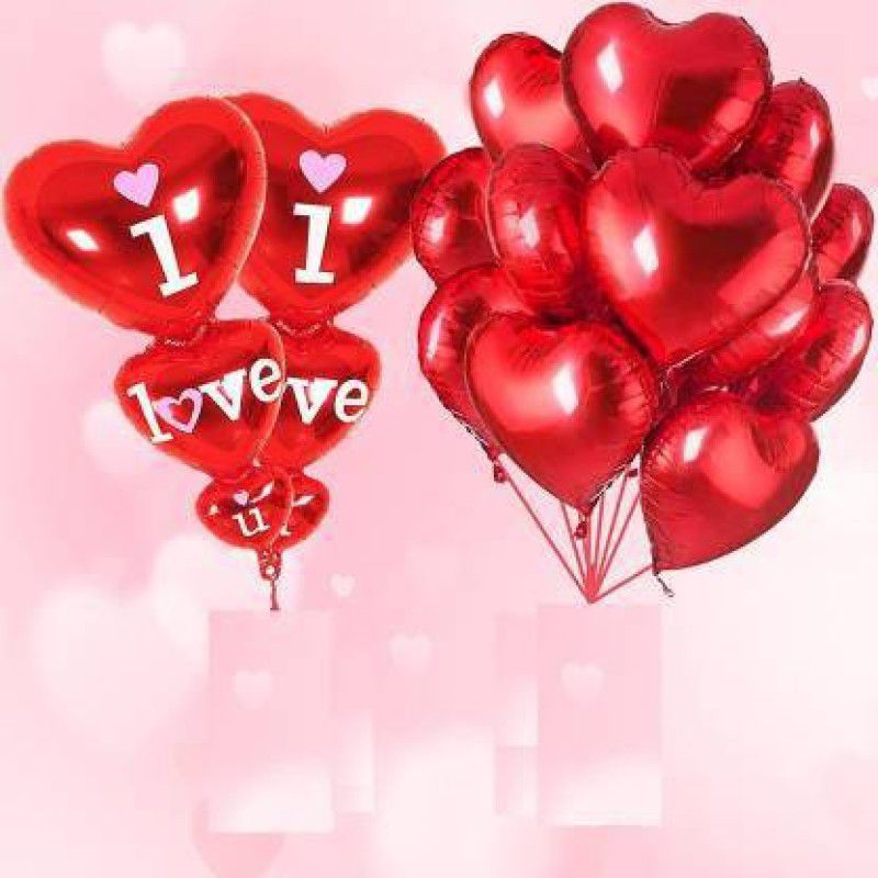 Anayatech i love you print balloon with 10 heart shape foilcombo-pack of 12  (Set of 46)