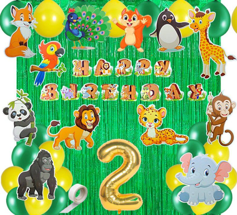 FLICK IN 2nd Birthday Jungle Theme Decoration for Boys Lion King Decoration Animal Party  (Set of 50)