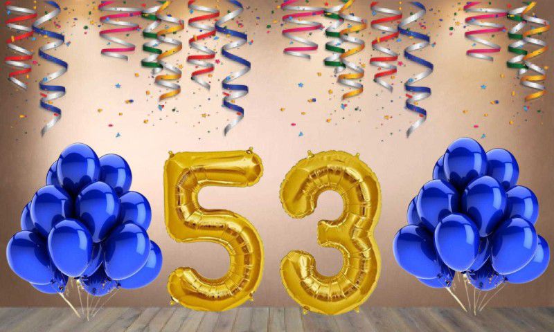 Balloonistics Gold Number 53 Foil Balloon and 25 Nos Blue Metallic Shiny Latex Balloon  (Set of 1)