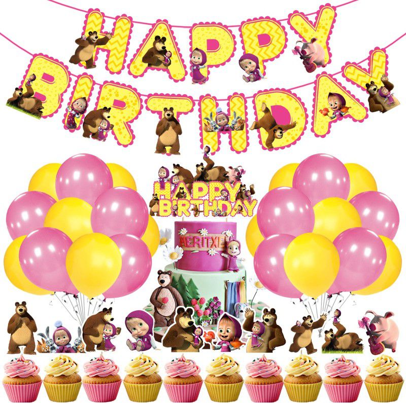 ZYOZI Cartoon Birthday Theme,Masha and the Bear Theme Birthday Party Decoration Set 37  (Set of 37)