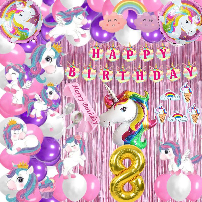 FLICK IN 8th Unicorn Theme Birthday Decorations Candles 8th Princess Birthday Decoration  (Set of 90)