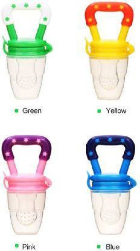 Lilz caress BPA Free Food Grade Plastic Food Nibbler with Rattle Handle |Fruit/ Food Feeder/Pacifier/ Nibbler with Silicone Mesh/ Soother for babies/ Kids/ Toddlers - Pack of 4 - VN01 Teether and Feeder  (Multicolor)