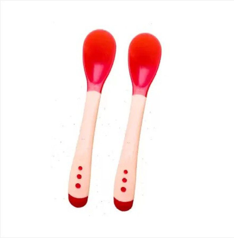 Honey Shopee Silicone Tip Heat Sensitive Silicone Spoons | Temperature Sensing Spoons | Spoon Set - Pack of 2 - sillicon  (Red)