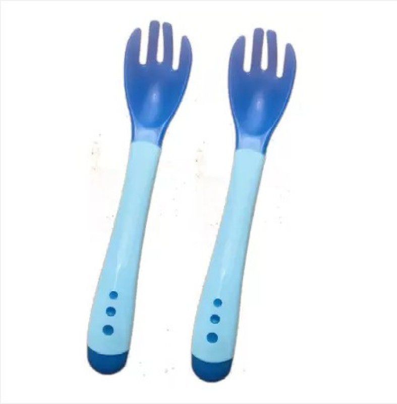 Honey Shopee Silicone Tip Heat Sensitive Silicone Spoons | Temperature Sensing Spoons | Fork Set - - sillicon  (blue 1)