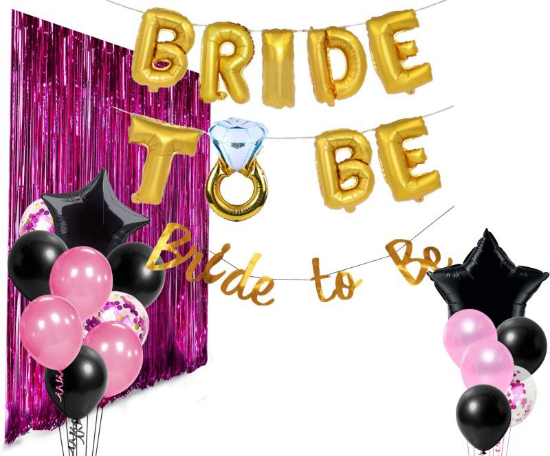Party Propz 19Pcs Bride to Be Bachelorette Party Decorations Set|Bride to be Foil Banner, Bride to Be Balloon Banner, Foil Curtain and Balloons Combo for Bridal Shower Decoration  (Set of 19)