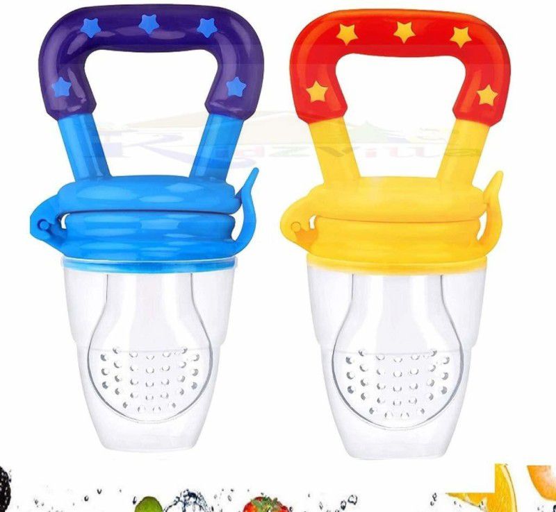 KRISHVIA BPA Free Fruit and Juice Feeder with Cover For Fresh Fruit Nibbler Feeding Safe for Kids Baby girl boy, Pack of 2 Teether  (Multicolor)