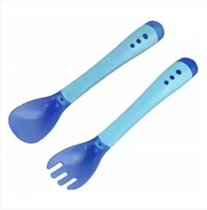 Honey Shopee Silicone Tip Heat SensitiSpoon & Fork Heat Sensitive Set, Temperature Sensing & Color Changing - Silicone - sillicon  (Blue)