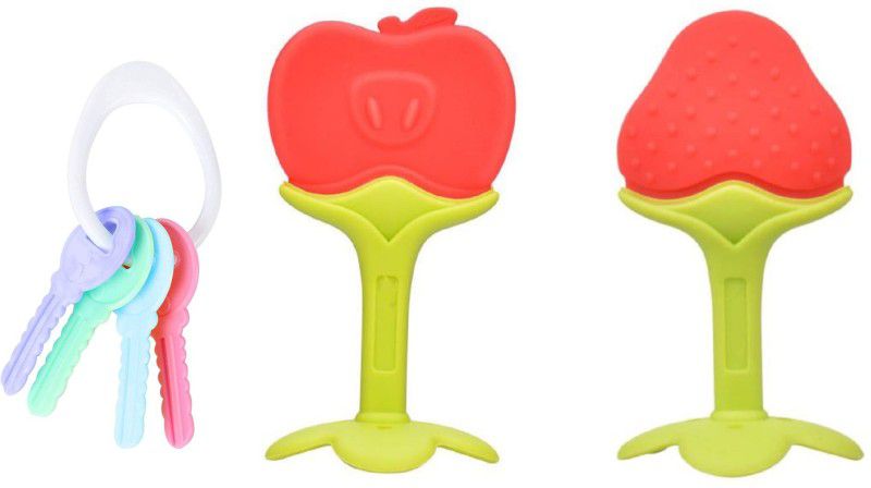 Jingle Kids Premium Baby Soft Silicone Fruit Shaped Feeders & Baby Key Shaped Teether and Feeder  (APPLE)