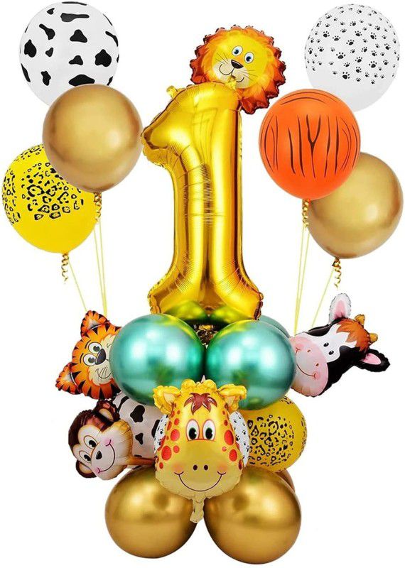 Party Propz Jungle Theme Birthday Decoration - 24Pcs Jungle Birthday Decorations Kit Hawaiian Animals Safari Forest Foil Balloons, Printed Balloons, for 1st Boy Girl Theme Bday , Kids Girls Bday Parties Supplies Or Baby Shower Themed  (Set of 24)