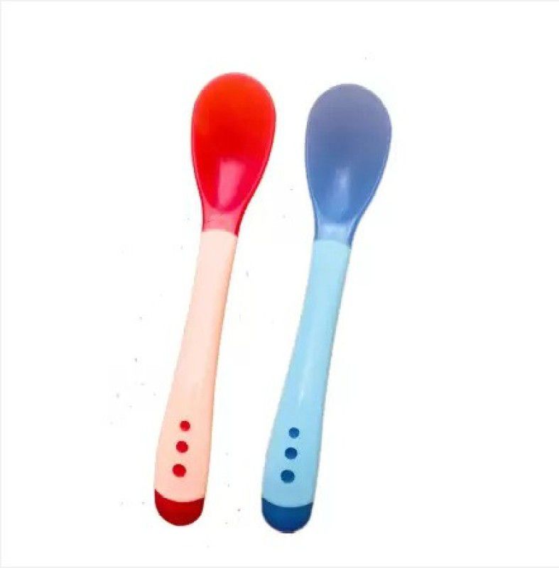 Honey Shopee Silicone Tip Heat Sensitive Silicone Spoons | Temperature Sensing Spoons | Spoon Set - Pack of 2 - sillicon  (red blue)