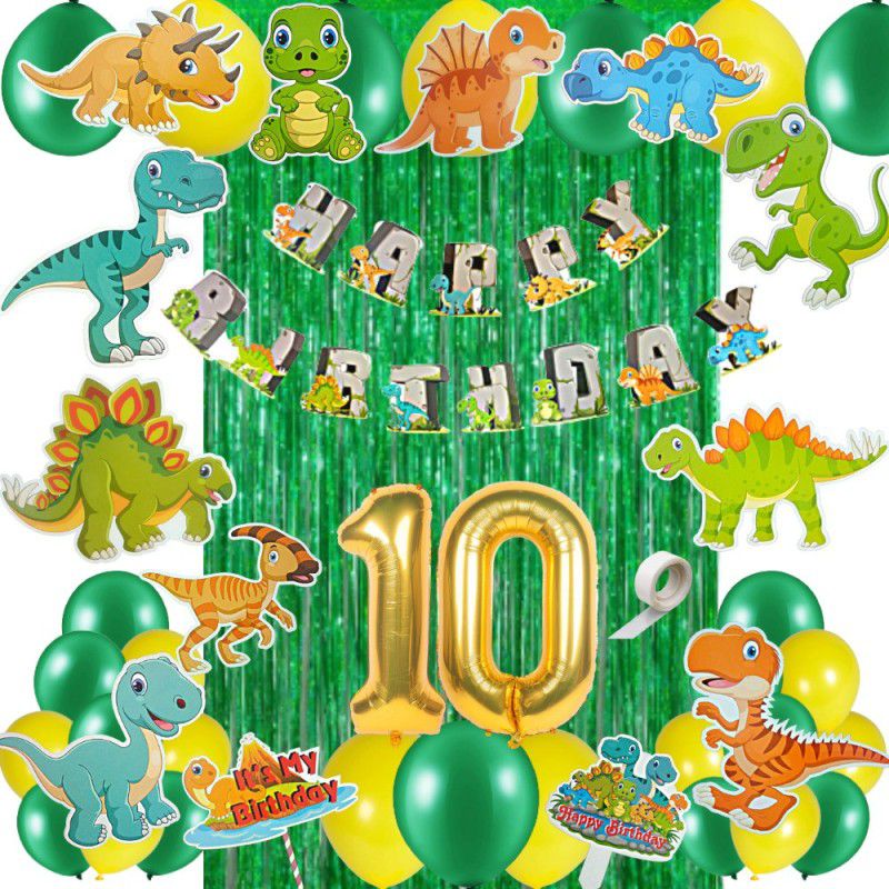 FLICK IN 10th Birthday Animal Theme Decoration Dinosaur Birthday Decoration for Boys  (Set of 51)