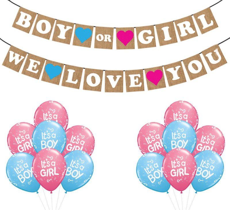 Party Propz Baby Shower Combo of Kids We Love You Banner with Balloon for Decoration, 12-inch (Multicolour)  (Set of 21)