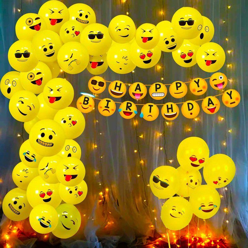 Party Propz Emoji Theme Birthday Decoration Kit Combo - 52Pcs Banner, Balloon, Led Light Set for Kids, Boys,Girls Party Supplies/ Smiley Birthday Items/ Kids Birthday Party Decoration Items  (Set of 52)
