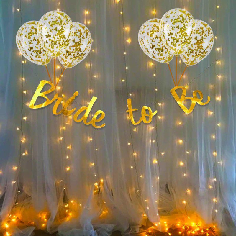 Party Propz Bride To Be Decoration Set 10Pcs With Bride To Be Banner, Confetti Balloon and Led Fairy Light/Bridal Shower Decorations Items/Bachelorette Props  (Set of 10)
