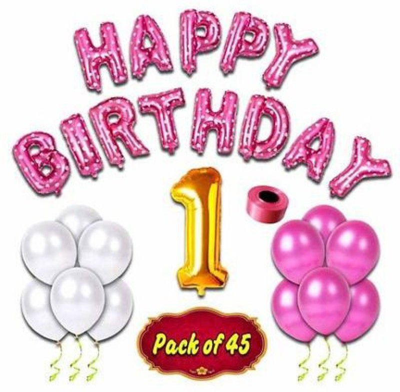 Anayatech Ist birthday decoration set combo(pink) pack of 45 pc)  (Set of 45)
