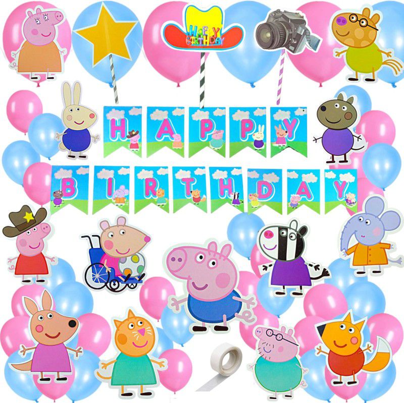 FLICK IN Peppa Pig Theme Birthday Decoration Cutouts Props Peppa Pig Birthday Decoration  (Set of 58)