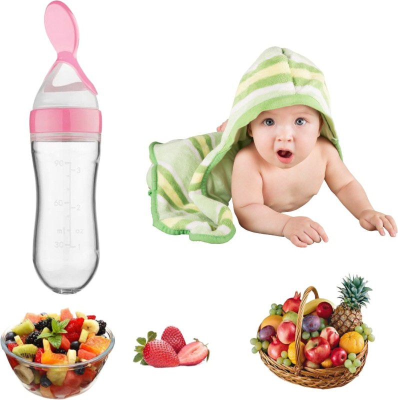 Olsic Baby Semi Solid Food / Mashed Fruits and Medicine Feeder bottle / Sucker - Non Toxic, BPA Free, Silicone Matterial  (Pink)