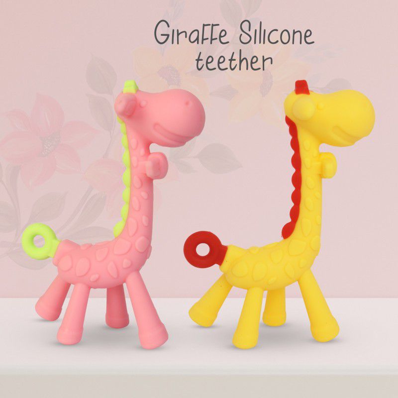Baby Bumz BPA Free Silicone Giraffe Shape Baby Teether Rattle Toy Kids Newborn- Pack of 2 Teether  (Multicolor (Style-4))
