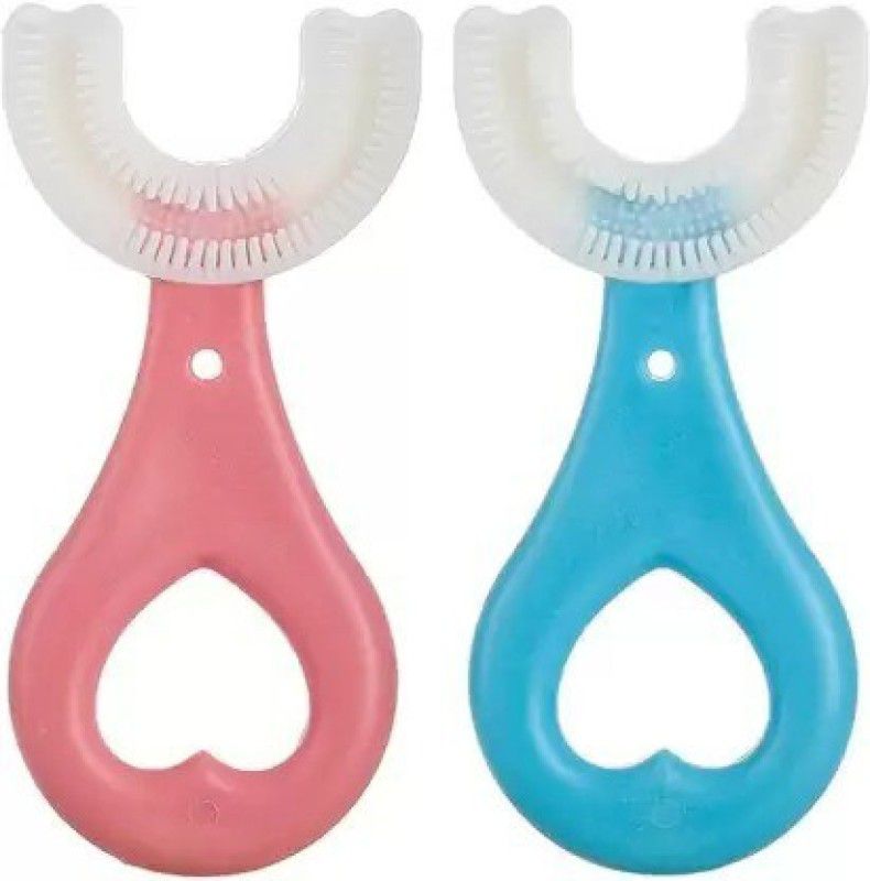ALORNOR best kids silicone tooth brush Teether  (Pink, Blue)