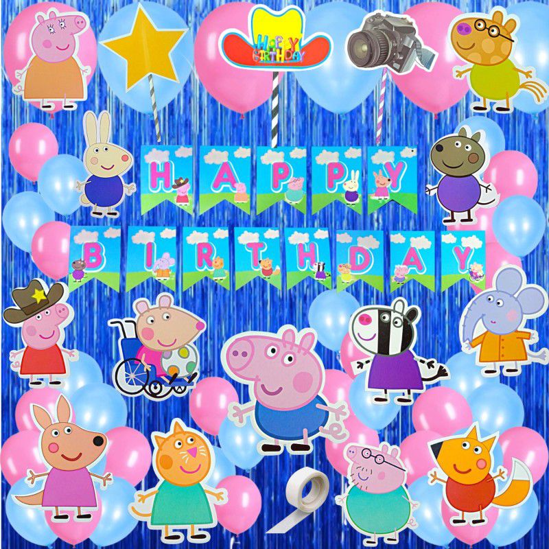 FLICK IN Peppa Pig Birthday Cutout Props Blue Curtain Peppa Pig Theme Birthday Decoration  (Set of 60)
