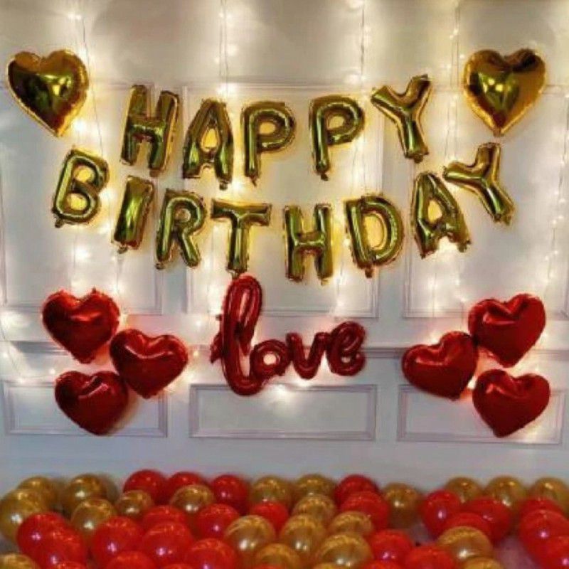 FLIPZONE Love foil Balloon with Fairy LED Light Combo Letter Balloon (Red, Pack of 83)  (Set of 83)