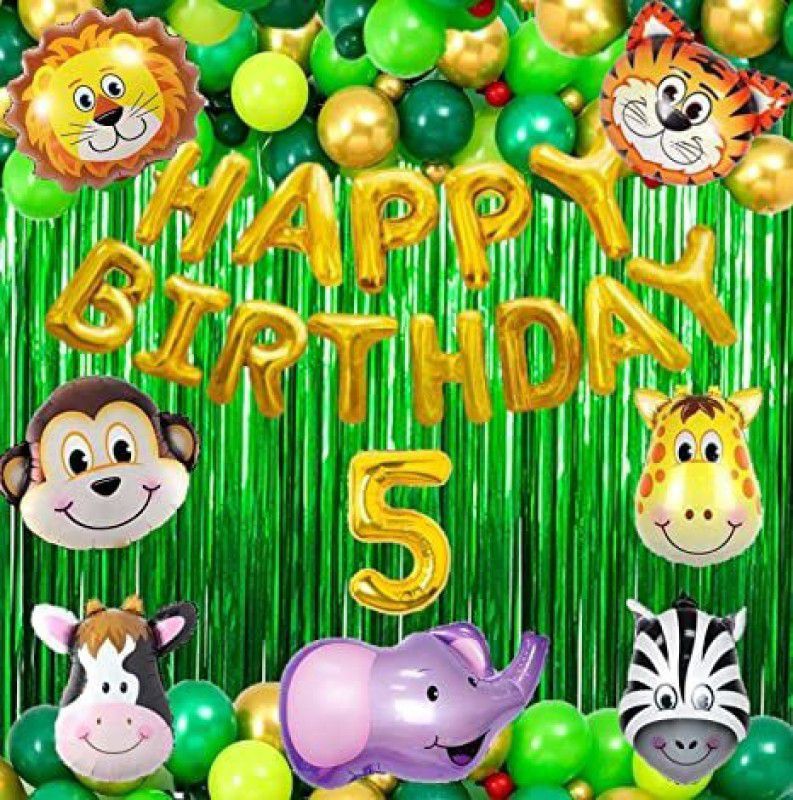 PartyJewels Gold Balloon Jungle Theme Birthday Decoration Item or Kit - 53Pcs (5th Birthday)  (Set of 53)
