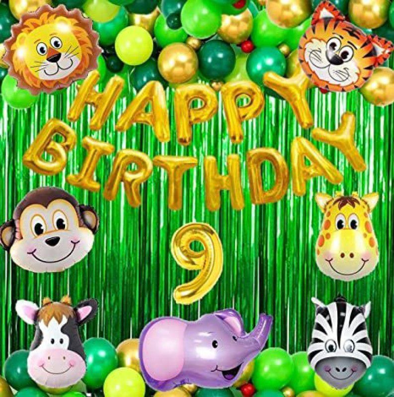 PartyJewels Gold Balloon Jungle Theme Birthday Decoration Item or Kit - 53Pcs (9th Birthday)  (Set of 53)
