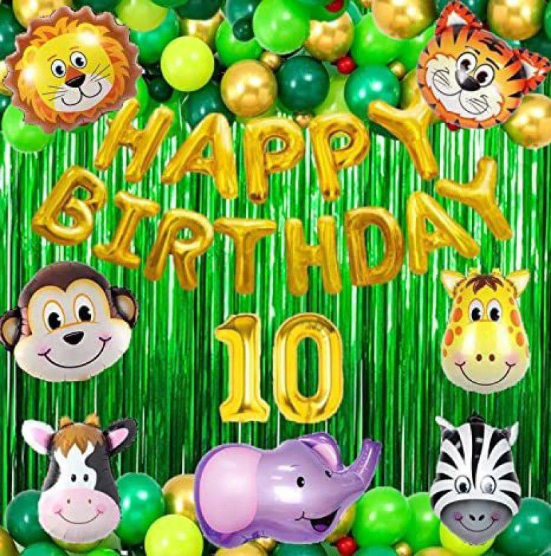 PartyJewels Gold Balloon Jungle Theme Birthday Decoration Kit - 53Pcs (10th Birthday)  (Set of 53)