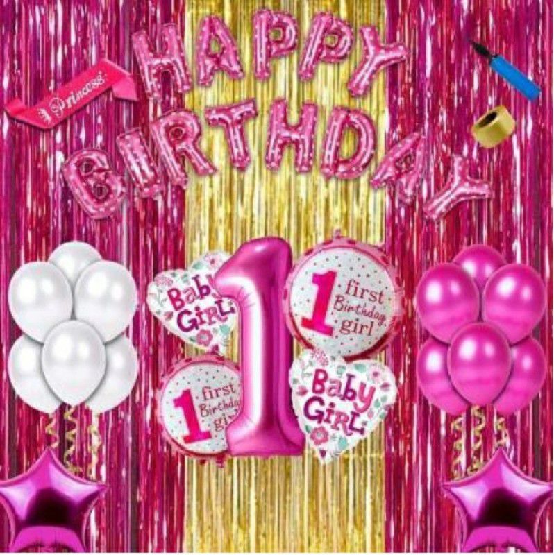 FLIPZONE 1st happy birthday decorations combo/kit pink theme. (Set of 85)  (Set of 76)