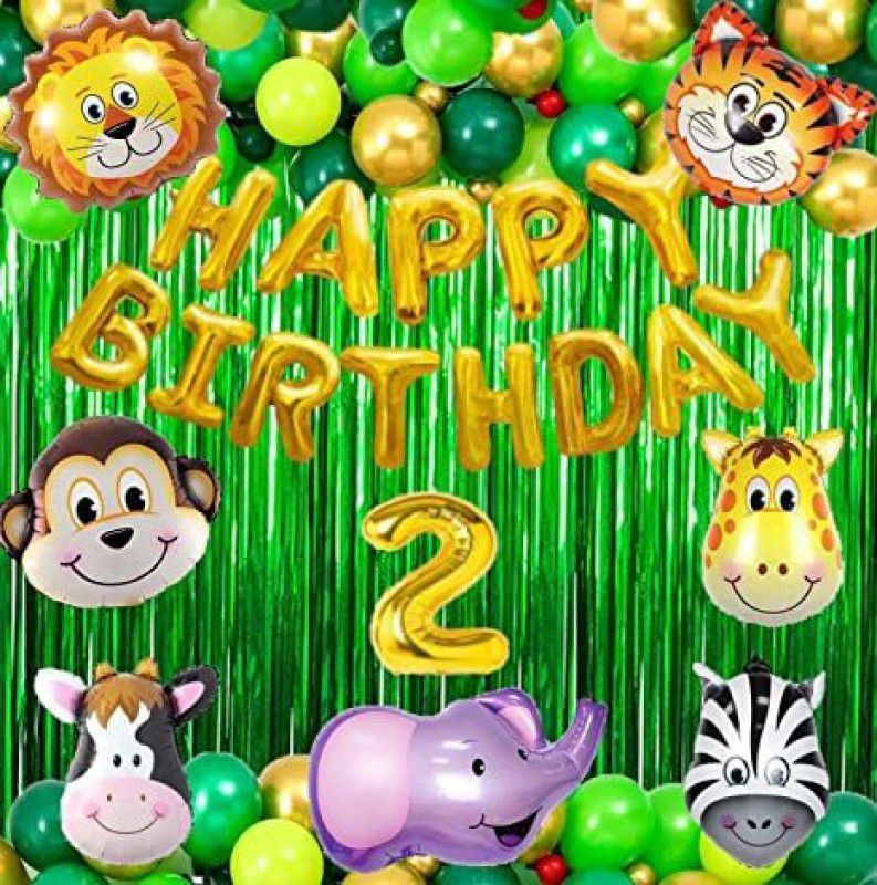 PartyJewels Gold Balloon Jungle Theme Birthday Decoration Item or Kit - 53Pcs (2nd Birthday)  (Set of 53)