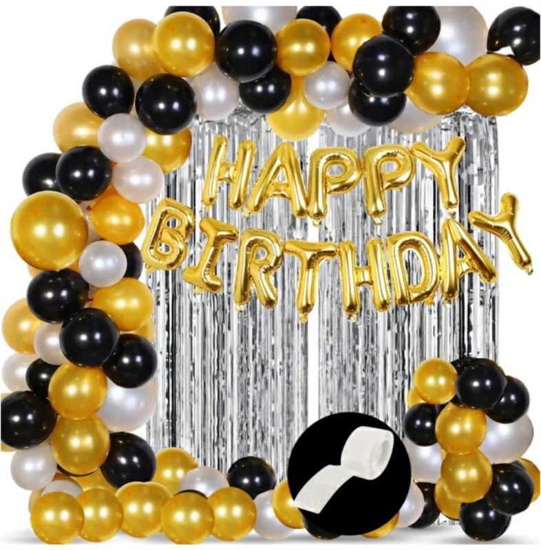 FLIPZONE Solid Happy Birthday Balloons Decoration Kit 54 Pcs, set of Golden  (Set of 54)