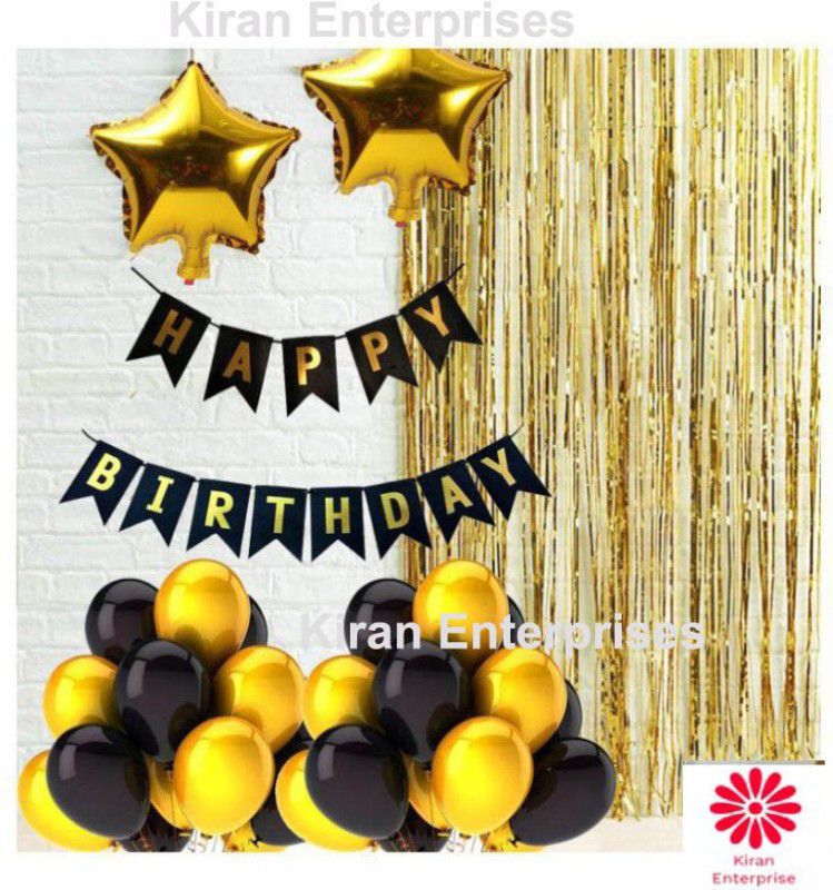 KIRAN ENTERPRISES Happy Birthday Combo (Banner,Fringe,Balloon,Foil Star )  (Set of 35)